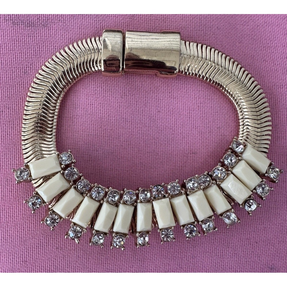Banana Republic Gold Snake Bracelet Ivory‎ Baguettes Rhinestones Vintage Look